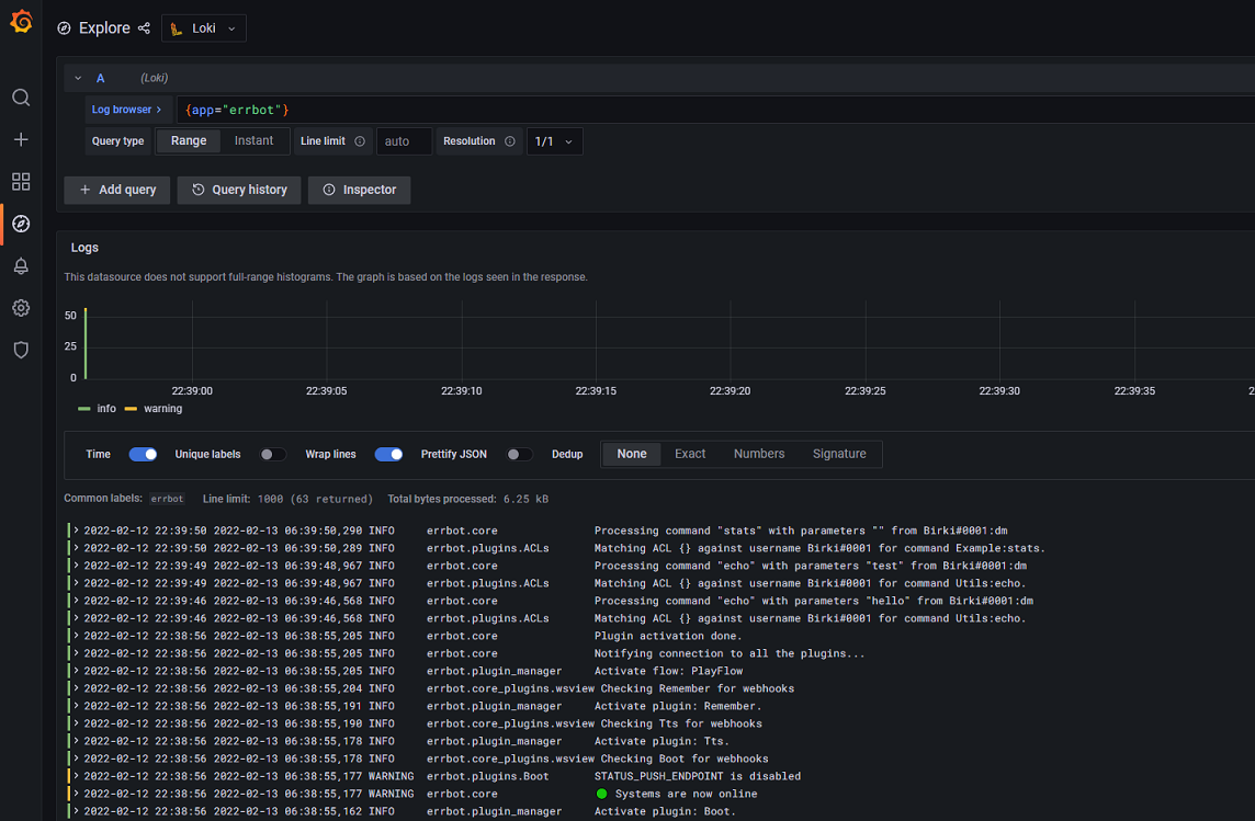 grafana errbot logs